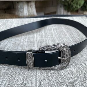 Black Leather Belt with Silver Buckle